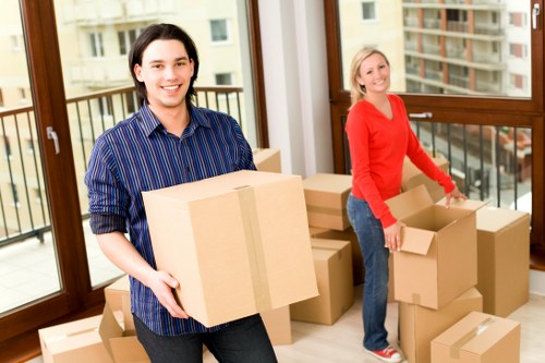 Boxes and furniture prepared for a house move in Croydon
